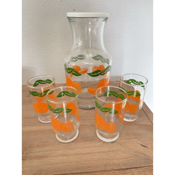 Vintage Anchor Hocking Orange Juice Carafe and 4 Glasses 🍊 - Picture 2 of 6